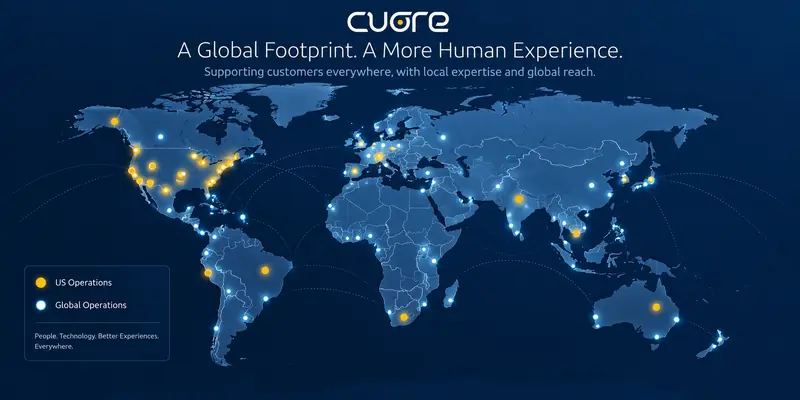 World map of Cuore US Operations and Global Operations locations